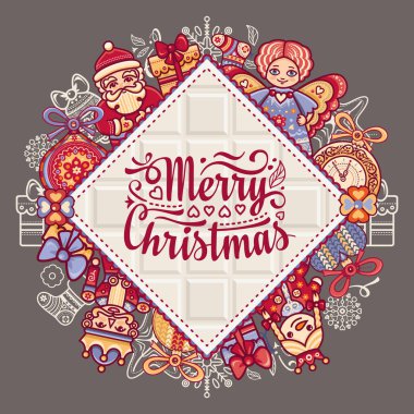 Noel. Tebrik Kartpostalı. Dekor için renkli vektör çizimler