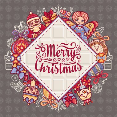 Noel. Tebrik Kartpostalı. Dekor için renkli vektör çizimler