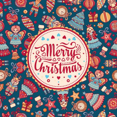 Noel. Tebrik Kartpostalı. Dekor için renkli vektör çizimler