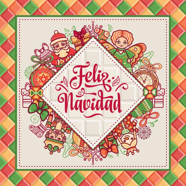 A coroa de Natal. Brinquedos de inverno - Papai Noel, Quebra-Nozes, Renas, caixa de presente, bal —  Vetores de Stock