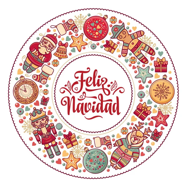 Feliz navidad. Tarjeta de Navidad en español. Deseos cálidos para unas felices fiestas — Archivo Imágenes Vectoriales