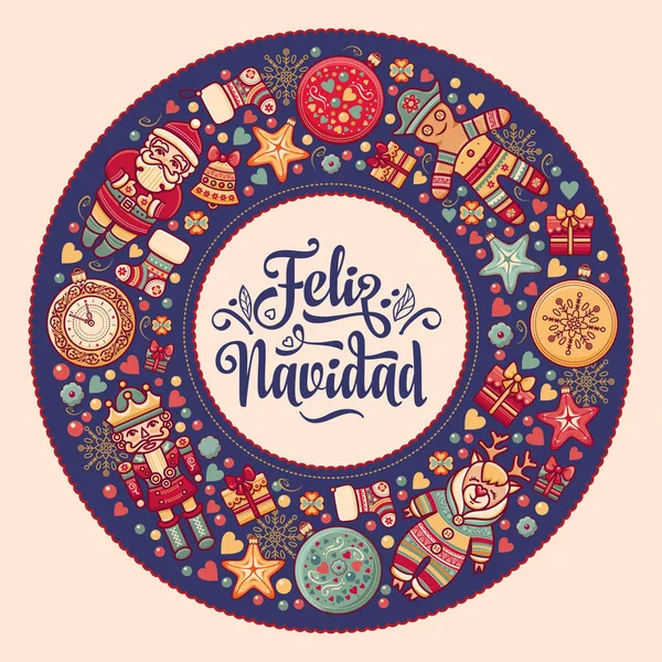 Feliz navidad. Tarjeta de Navidad en español. Deseos cálidos para unas felices fiestas — Archivo Imágenes Vectoriales