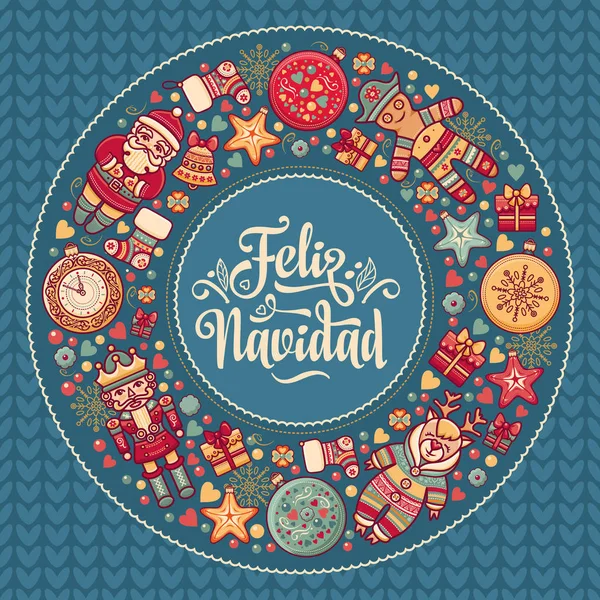 Feliz navidad. Xmas kort på spanska språket. Varm önskemål för happy holidays — Stock vektor