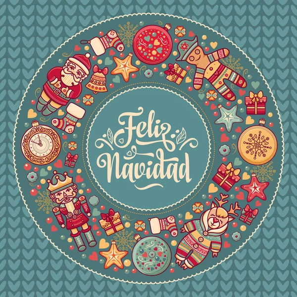 Feliz Navidad. Biglietto di Natale in lingua spagnola. Auguri di buone vacanze — Vettoriale Stock