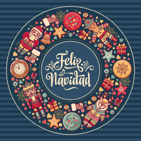 Feliz navidad. Tarjeta de Navidad en español. Deseos cálidos para unas felices fiestas — Archivo Imágenes Vectoriales