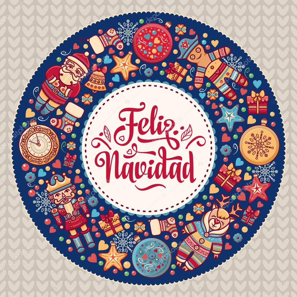 Feliz navidad. Xmas card on Spanish language.