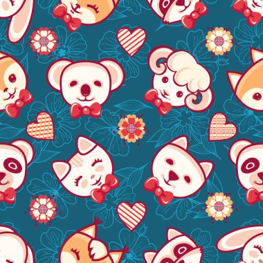 Sevimli hayvanlar. Seamless modeli. Renkli arka plan ile karakterler.