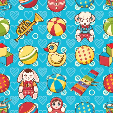 Çocuk oyuncak seamless modeli. Kartpostal, afiş, el ilanı için tasarım öğesi