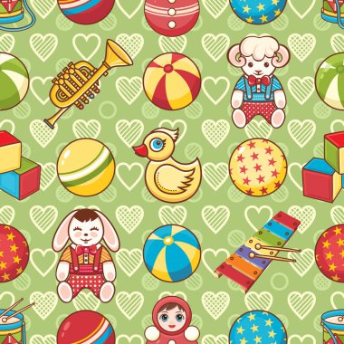 Çocuk oyuncak seamless modeli. Kartpostal, afiş, el ilanı için tasarım öğesi