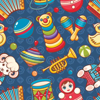 Müzikal alet takımları ve bebek oyuncak.