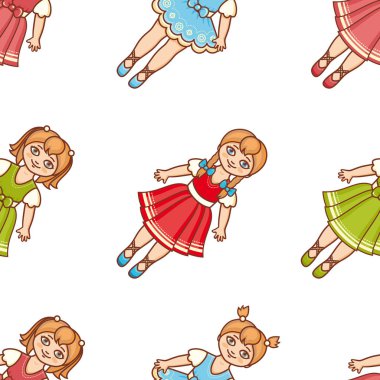 Küçük balerin. Karikatür tarzı. Seamless modeli. Oyuncak bebek. 