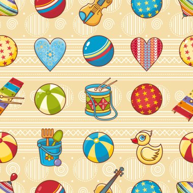 Çocuk oyuncak seamless modeli. Kartpostal, afiş, el ilanı için tasarım öğesi