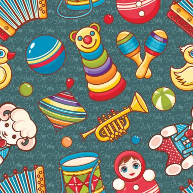 Müzikal alet takımları ve bebek oyuncak.