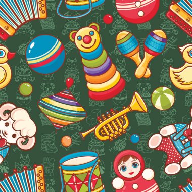 Müzikal alet takımları ve bebek oyuncak.