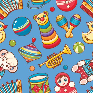 Müzikal alet takımları ve bebek oyuncak.