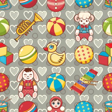 Çocuk oyuncak seamless modeli. Kartpostal, afiş, el ilanı için tasarım öğesi