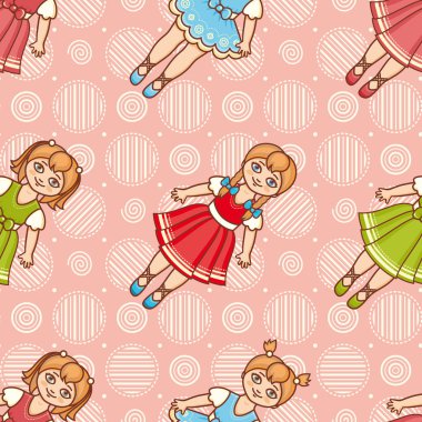 Küçük balerin. Karikatür tarzı. Seamless modeli. Oyuncak bebek. 