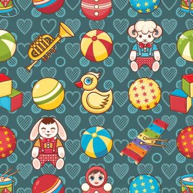 Çocuk oyuncak seamless modeli. Kartpostal, afiş, el ilanı için tasarım öğesi