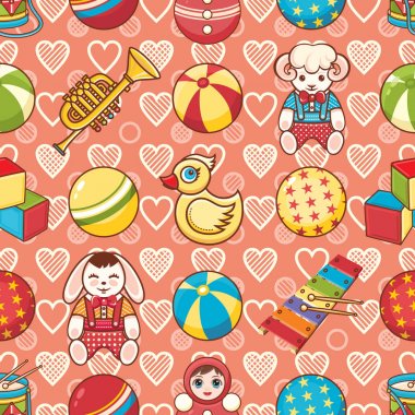 Çocuk oyuncak seamless modeli. Kartpostal, afiş, el ilanı için tasarım öğesi