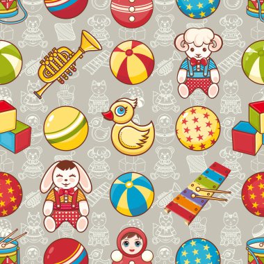 Çocuk oyuncak seamless modeli. Kartpostal, afiş, el ilanı için tasarım öğesi