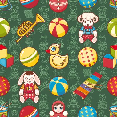 Çocuk oyuncak seamless modeli. Kartpostal, afiş, el ilanı için tasarım öğesi