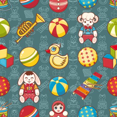 Çocuk oyuncak seamless modeli. Kartpostal, afiş, el ilanı için tasarım öğesi