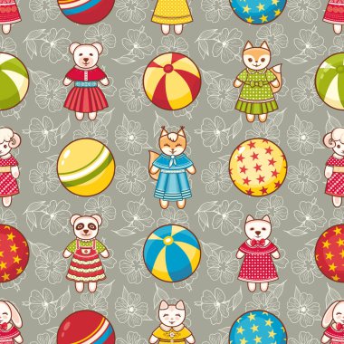 Çocuk oyuncak seamless modeli. Kartpostal, afiş, el ilanı için tasarım öğesi