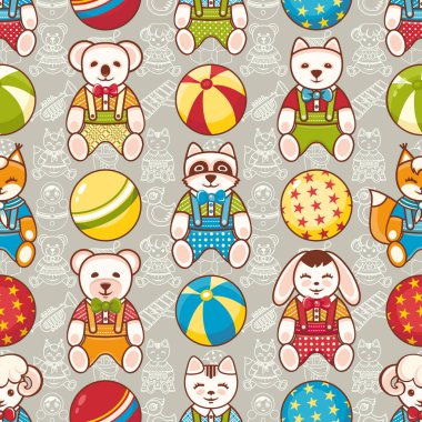 Çocuk oyuncak seamless modeli. Kartpostal, afiş, el ilanı için tasarım öğesi