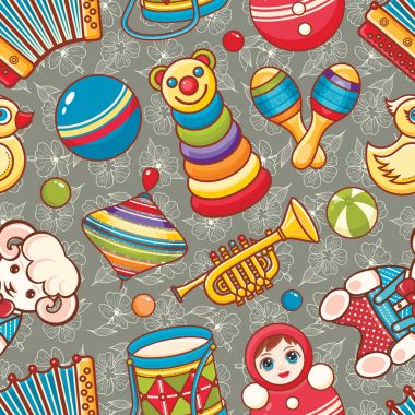 Müzikal alet takımları ve bebek oyuncak.