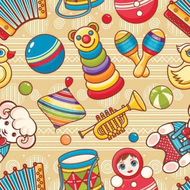 Müzikal alet takımları ve bebek oyuncak.