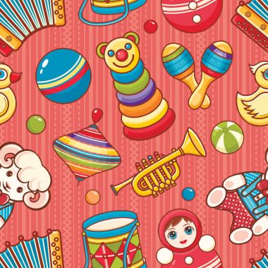 Müzikal alet takımları ve bebek oyuncak.