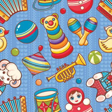 Müzikal alet takımları ve bebek oyuncak.