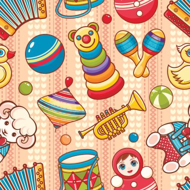 Müzikal alet takımları ve bebek oyuncak.