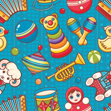 Müzikal alet takımları ve bebek oyuncak.