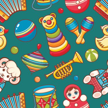 Müzikal alet takımları ve bebek oyuncak.