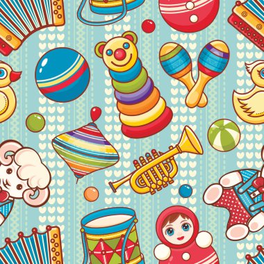 Müzikal alet takımları ve bebek oyuncak.