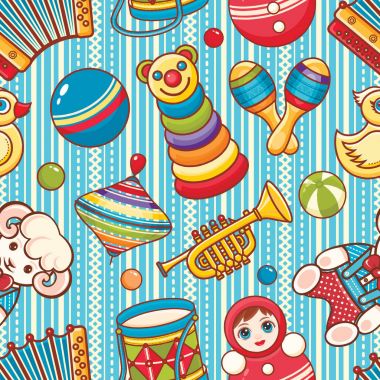 Müzikal alet takımları ve bebek oyuncak.