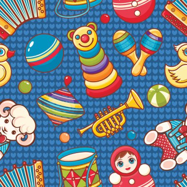 Müzikal alet takımları ve bebek oyuncak.