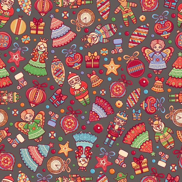 Weihnachten Spielzeug nahtlose Muster Urlaub Hintergrund — Stockvektor