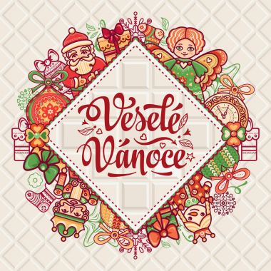Vesele Vanoce. Vektör. Çek dili. Sıcak 
