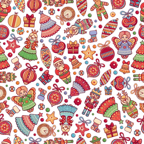 Christmas toys Seamless pattern Holiday background — Stock Vector
