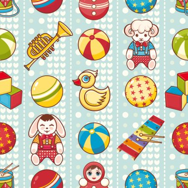 Çocuk oyuncak seamless modeli. Kartpostal, afiş, el ilanı için tasarım öğesi