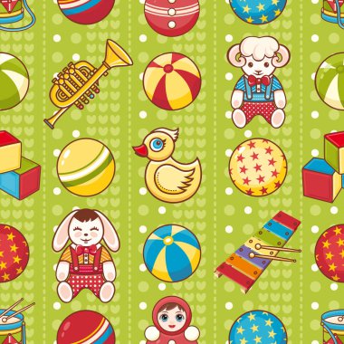 Çocuk oyuncak seamless modeli. Kartpostal, afiş, el ilanı için tasarım öğesi