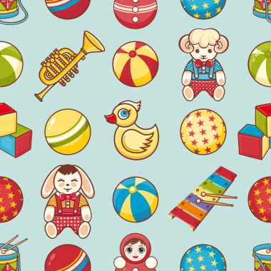 Çocuk oyuncak seamless modeli. Kartpostal, afiş, el ilanı için tasarım öğesi