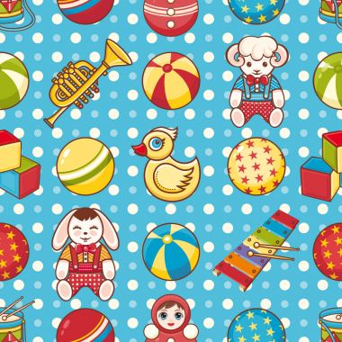 Çocuk oyuncak seamless modeli. Kartpostal, afiş, el ilanı için tasarım öğesi