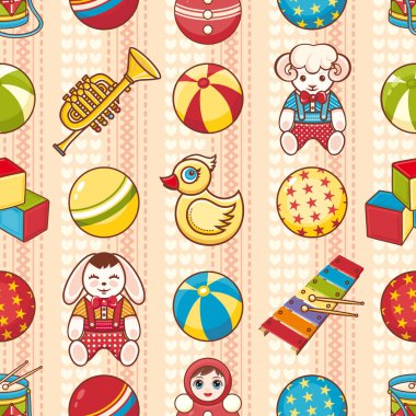 Çocuk oyuncak seamless modeli. Kartpostal, afiş, el ilanı için tasarım öğesi