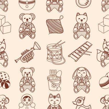 Çocuk oyuncak seamless modeli. Kartpostal, afiş, el ilanı için tasarım öğesi