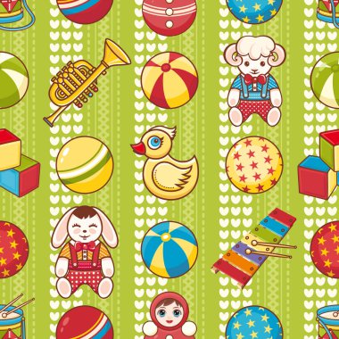 Çocuk oyuncak seamless modeli. Kartpostal, afiş, el ilanı için tasarım öğesi