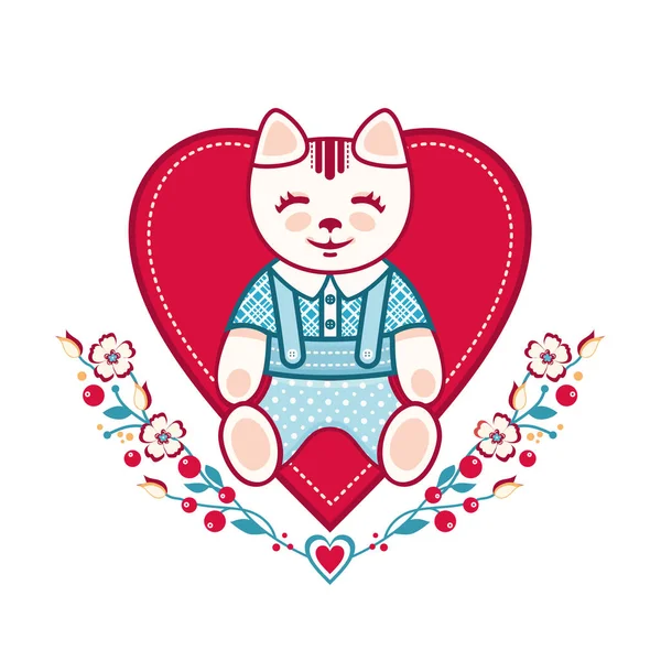 Linda tarjeta de felicitación gato — Vector de stock