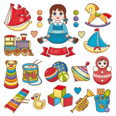  Kids toy set. Baby background. clipart